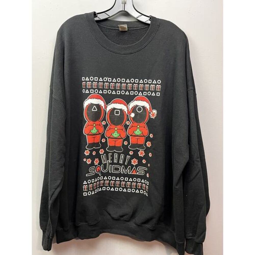 Merry Squidmas Christmas Sweater Crewneck‎ Sweatshirt Mens 3X Gildan Black